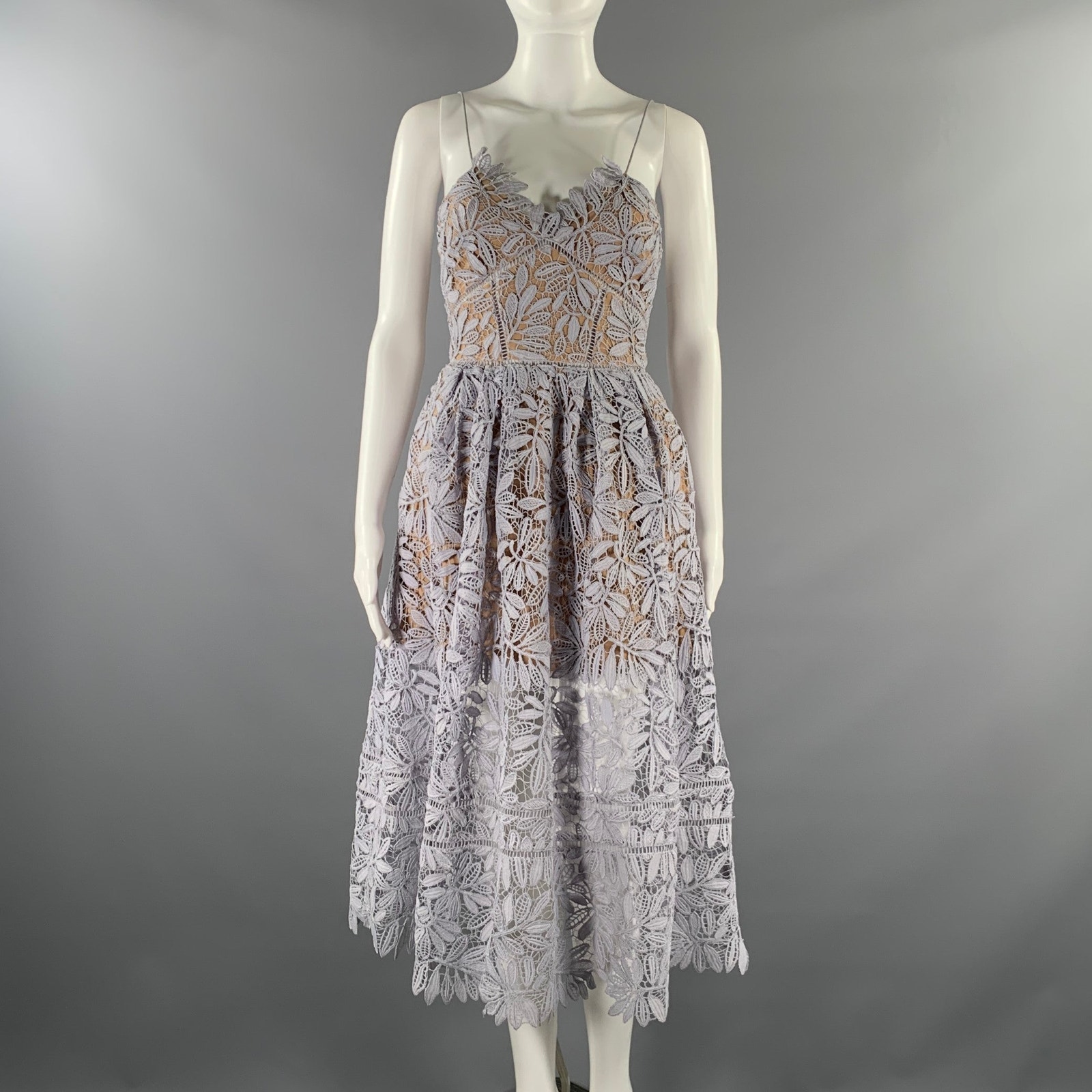 Self-Portrait Size 2 Lavender Nude Cotton Polyester Sp13-009l Floral Dress